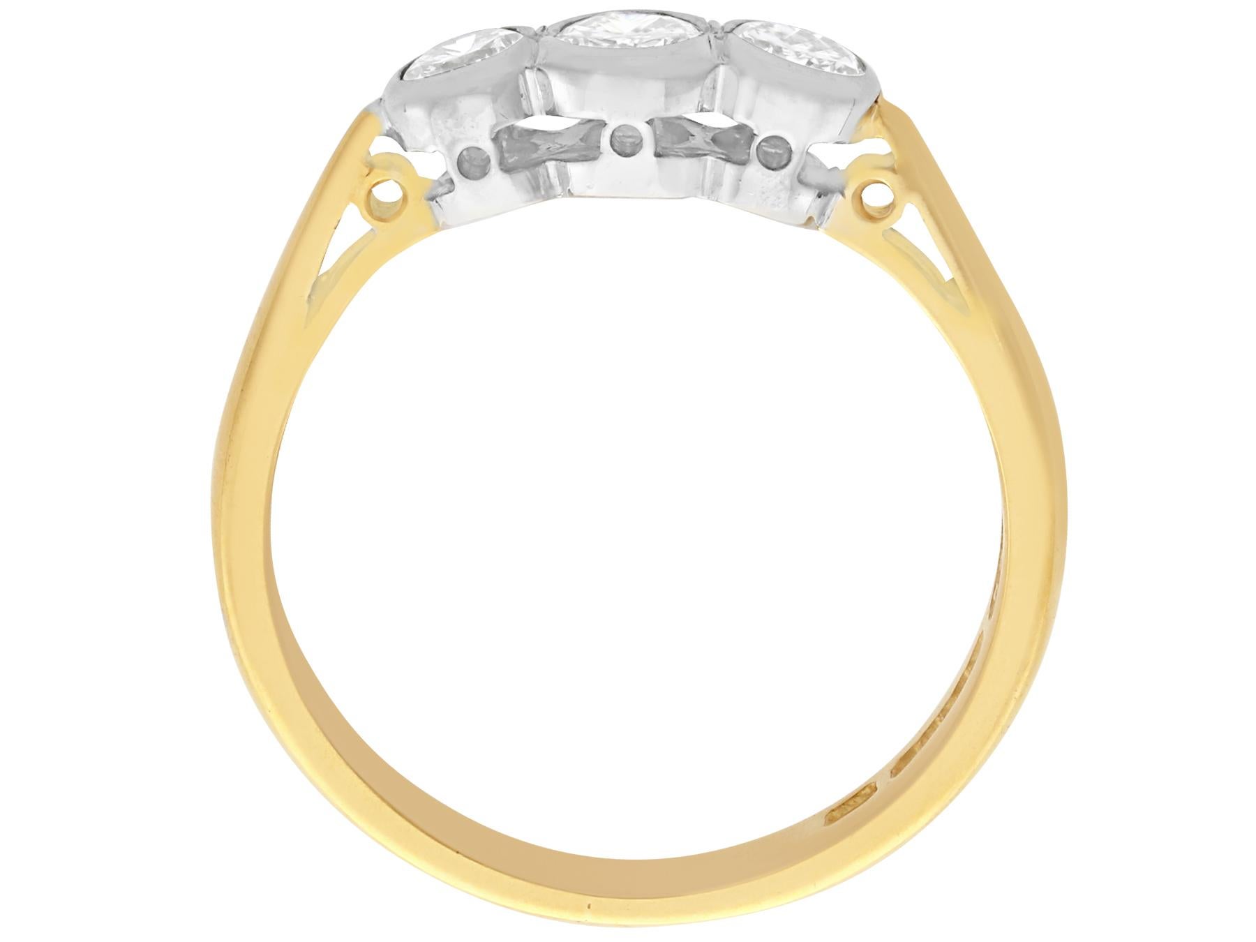 Round Cut Diamond and 18k Yellow Gold Three-Stone Engagement Ring For Sale