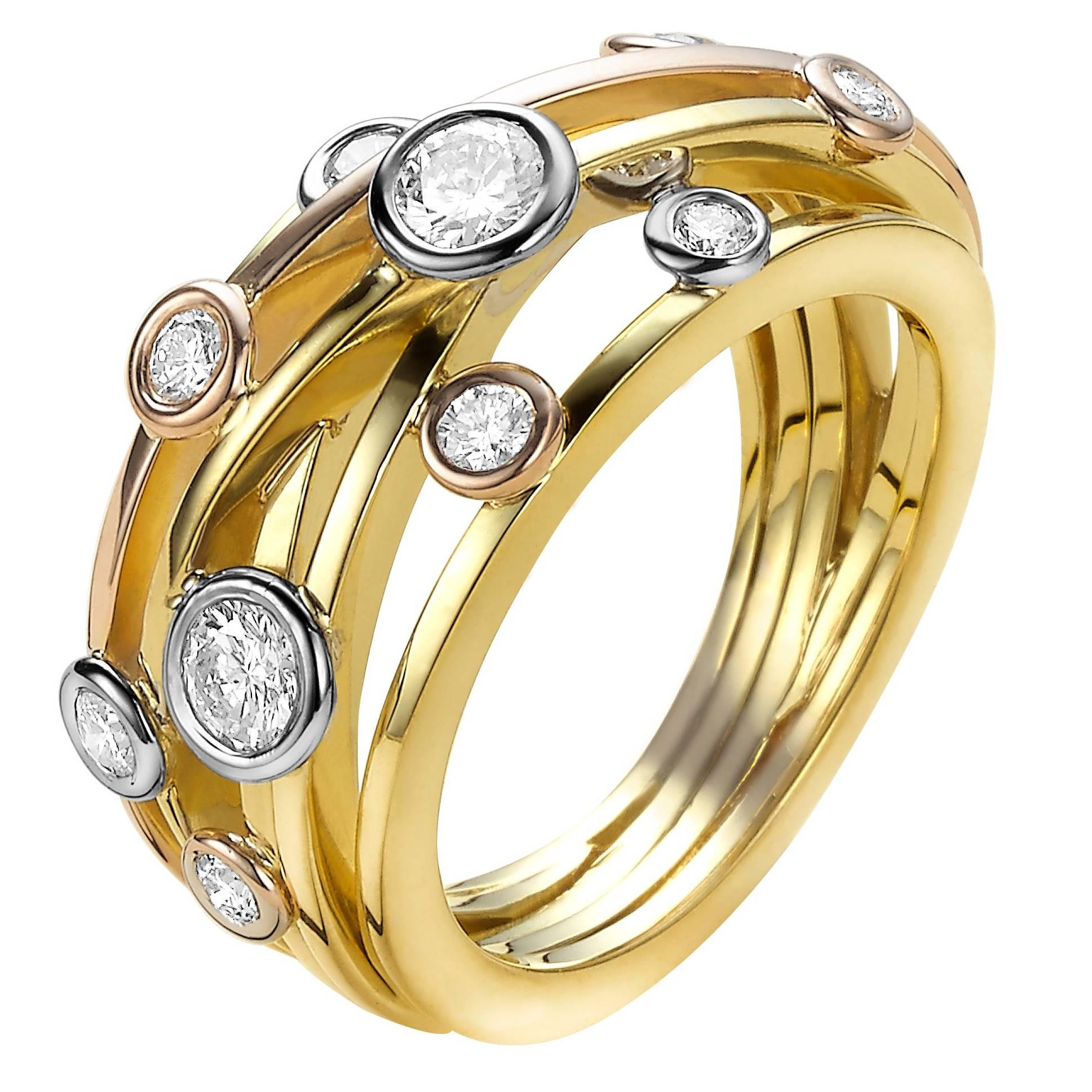 Diamond and Yellow Gold Van der Veken Varens Ring For Sale