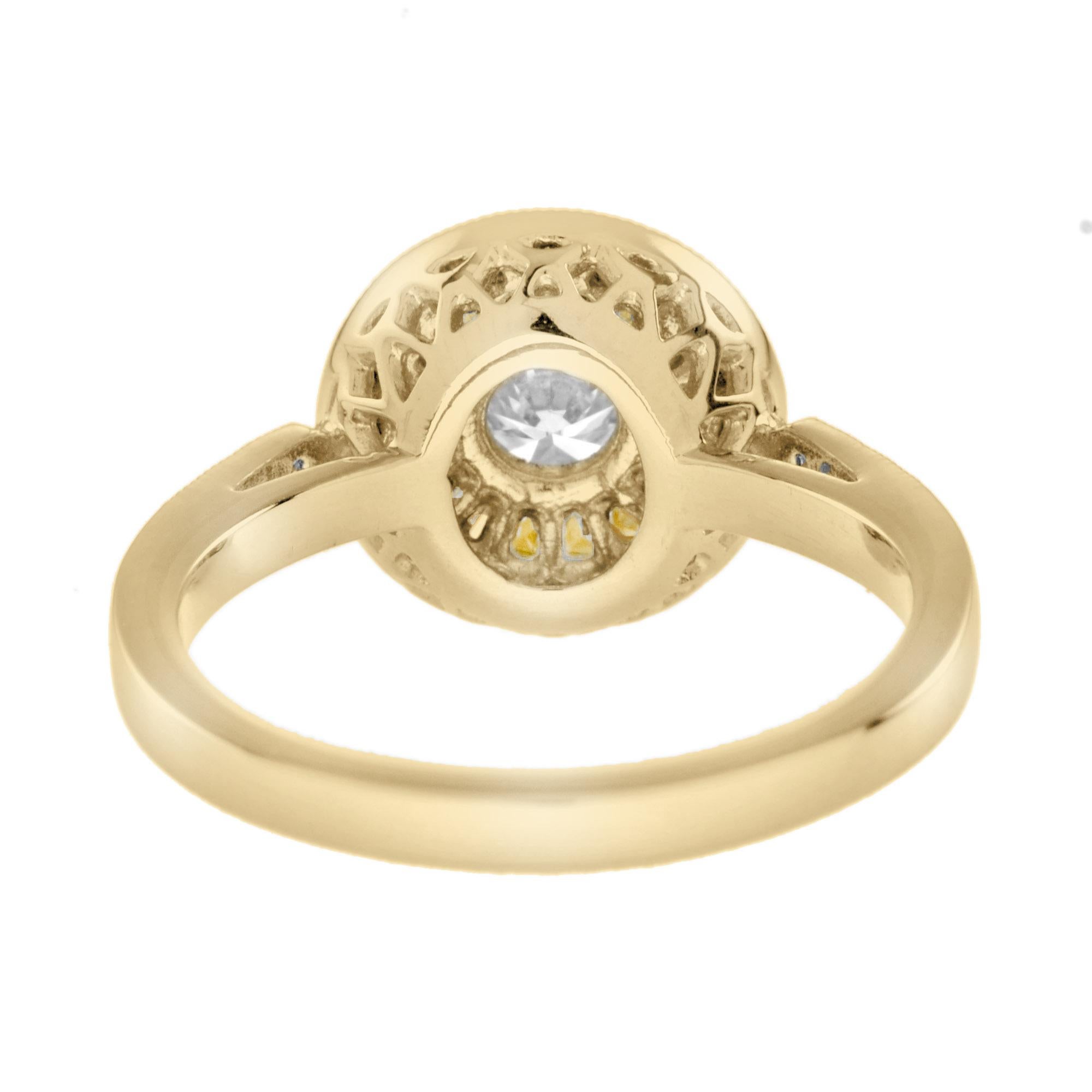 Bague cible de style Art déco en or bicolore 18 carats avec diamants et saphirs jaunes Pour femmes en vente