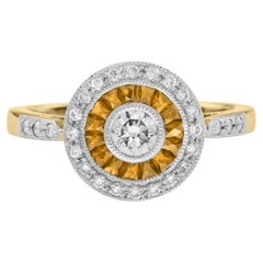 Diamond and Yellow Sapphire Art Deco Style Target Ring in 18K Two Tone Gold