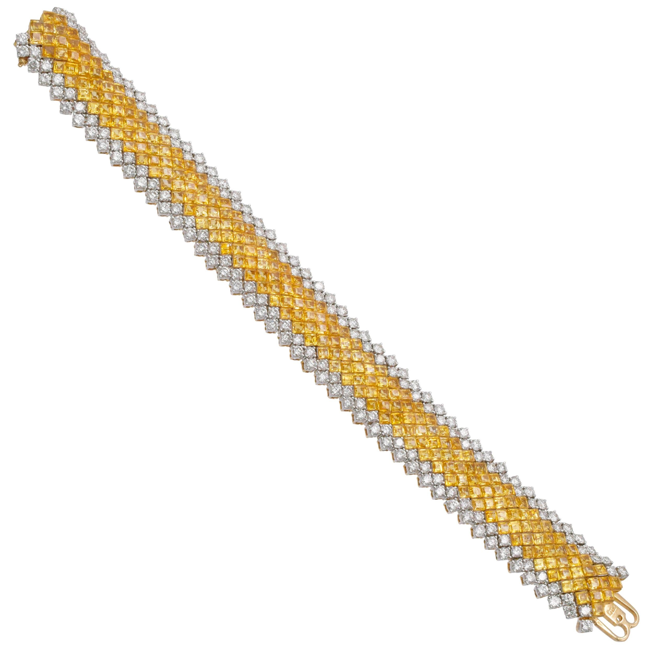 Square Cut Diamond and Yellow Sapphire Bracelet For Sale