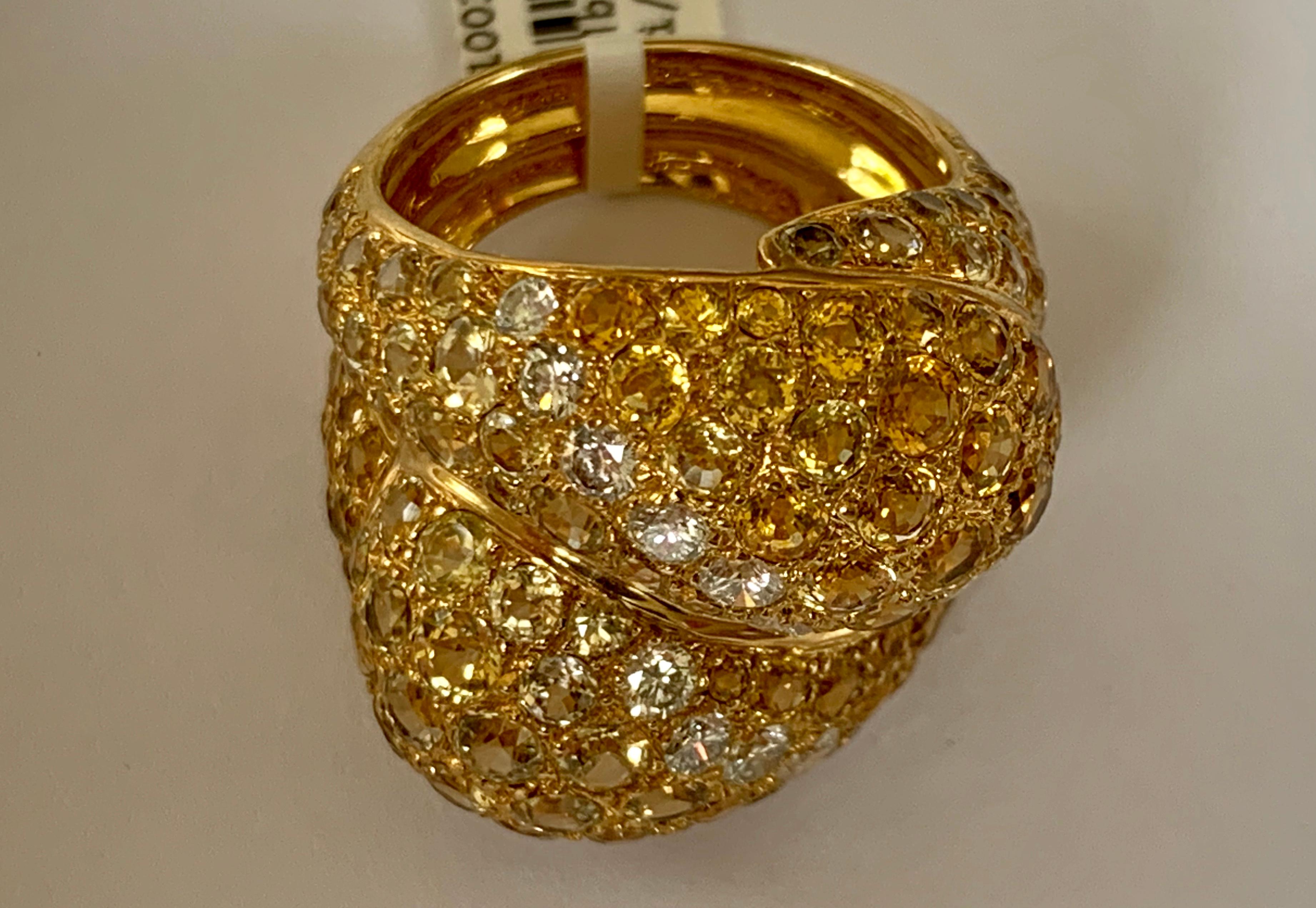 Anillo Cruzado de Diamantes y Zafiro Amarillo de Sabbadini Milano en Bueno estado para la venta en Zurich, Zollstrasse