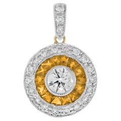 Diamond and Yellow Sapphire Deco Style Target Pendant in 18K Two Tone Gold