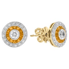 Diamant- und gelber Saphir-Ohrstecker im Deko-Stil aus 18 Karat zweifarbigem Gold mit Diamanten