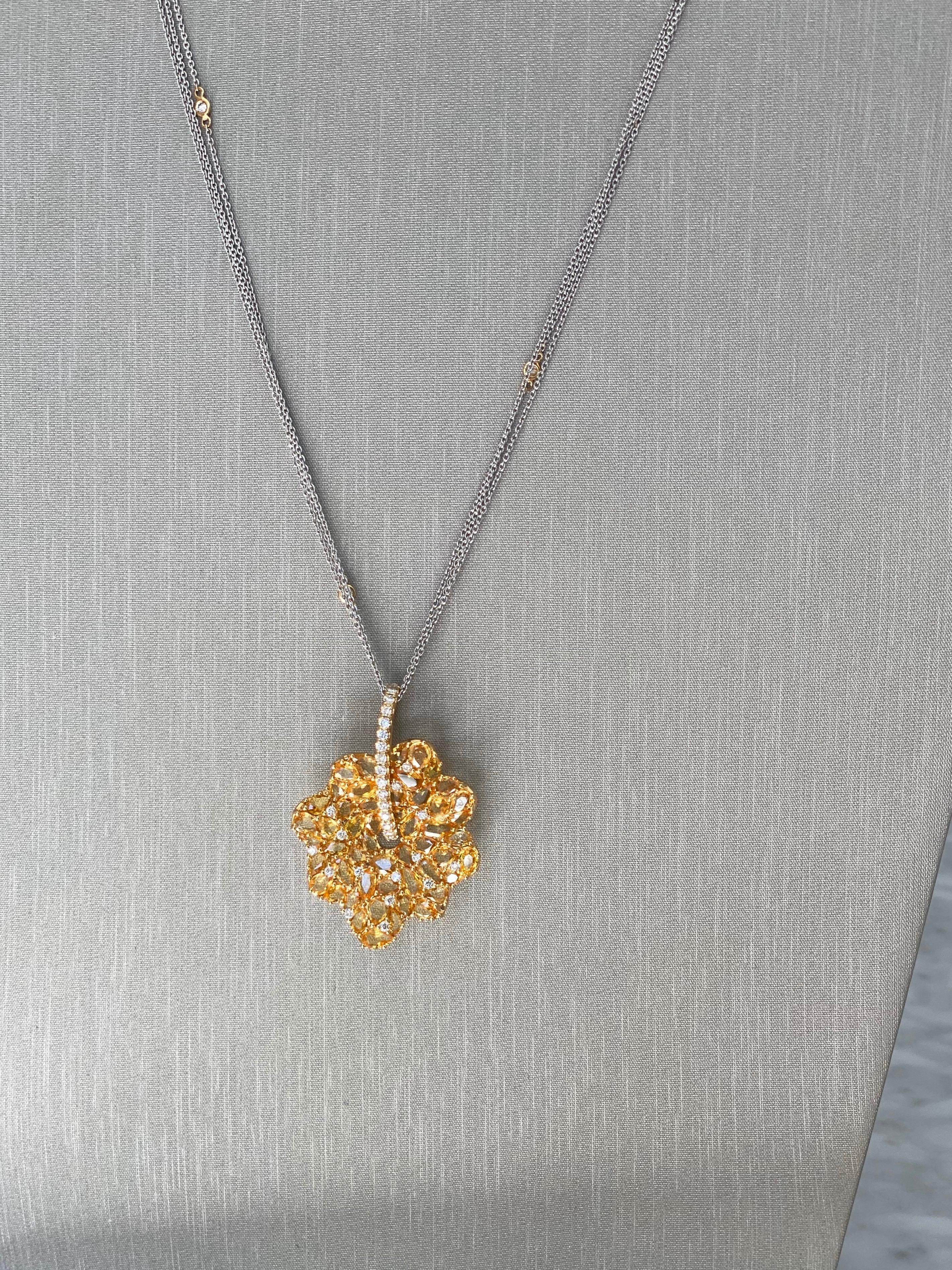 Round Cut Diamond and Yellow Sapphire Pendant Necklace For Sale