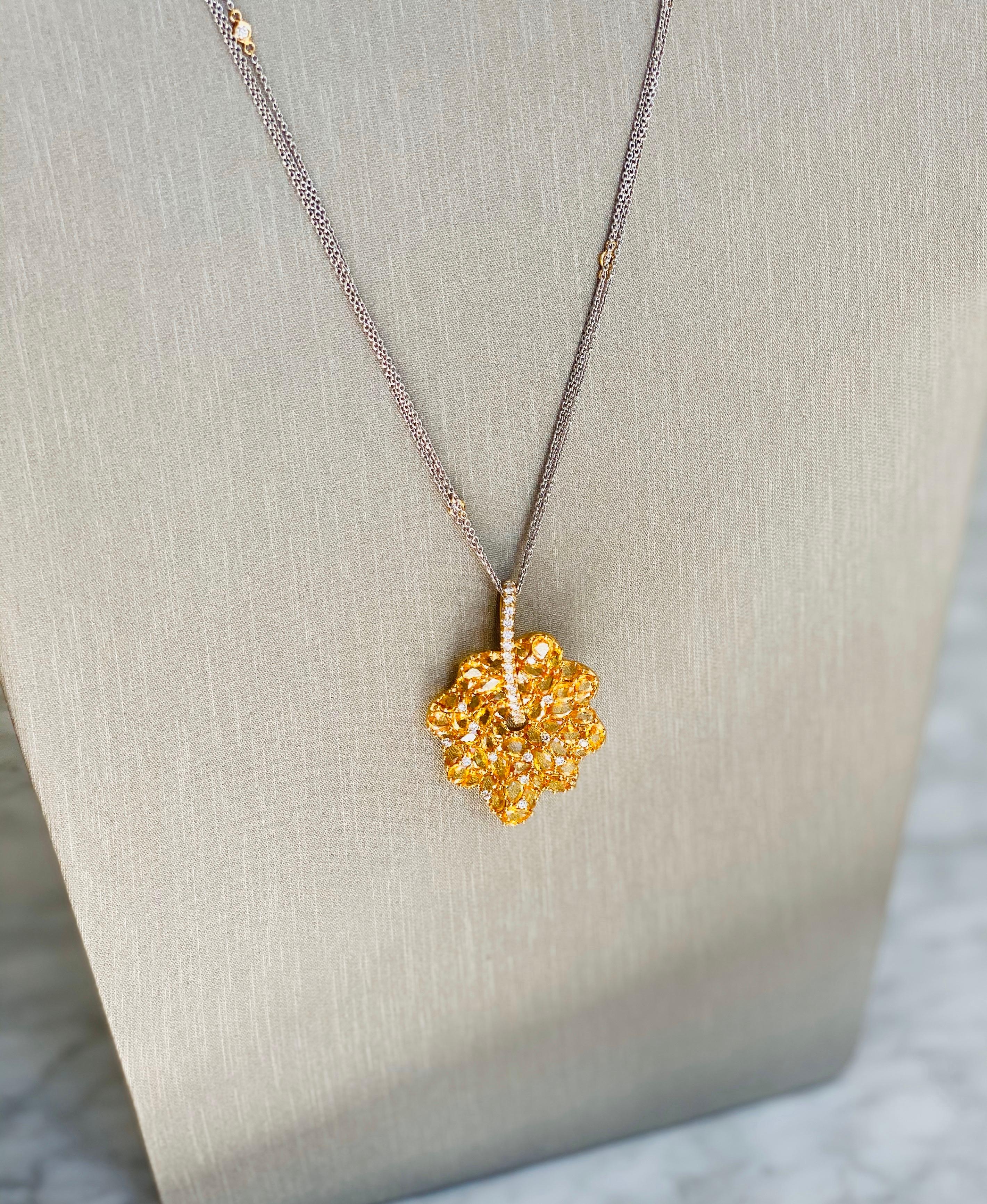 Diamond and Yellow Sapphire Pendant Necklace For Sale 1