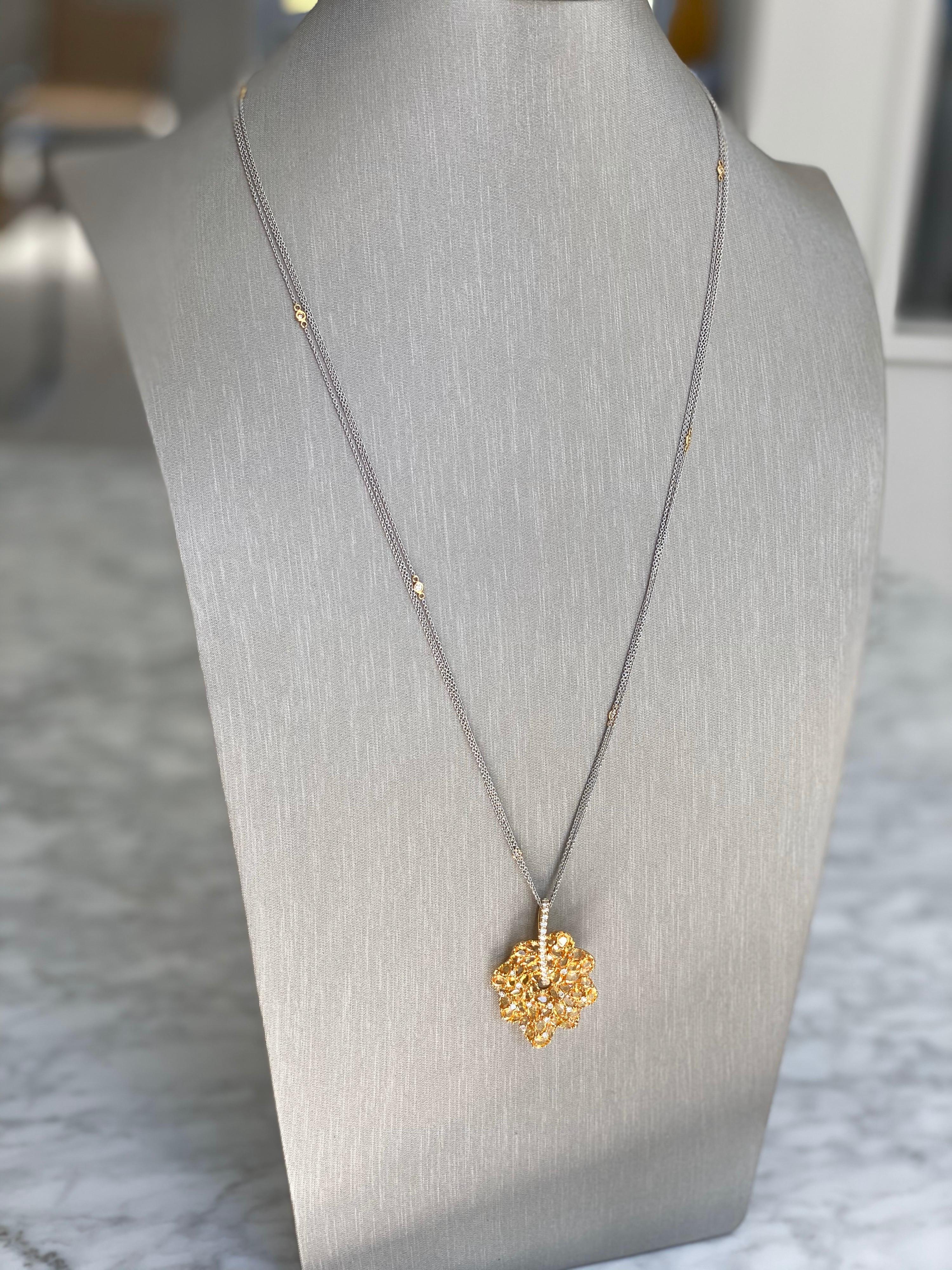 Diamond and Yellow Sapphire Pendant Necklace For Sale 2