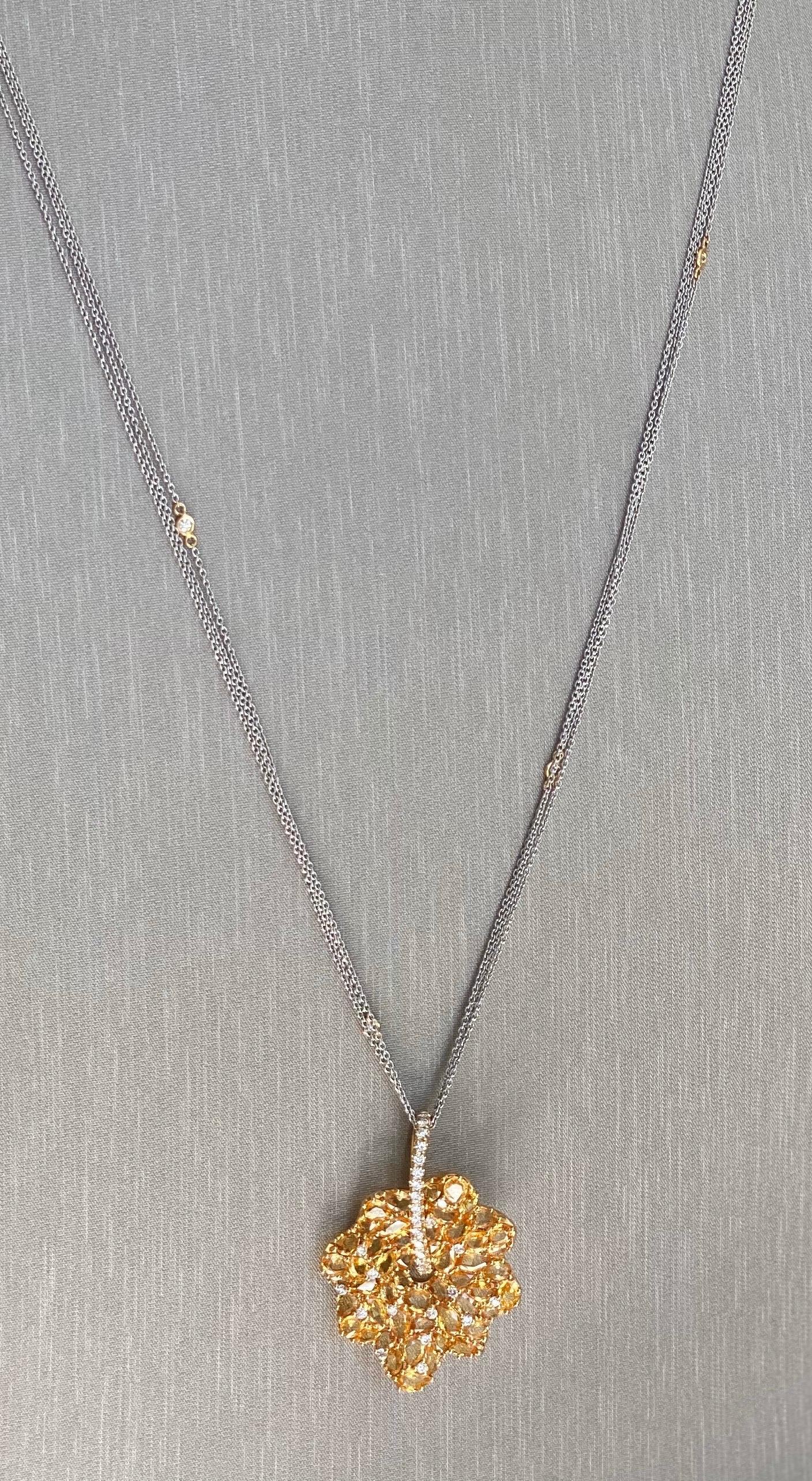 Diamond and Yellow Sapphire Pendant Necklace For Sale 3