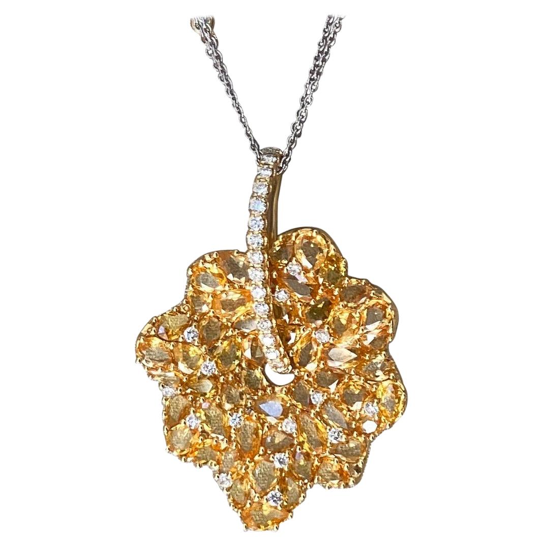 Diamond and Yellow Sapphire Pendant Necklace For Sale