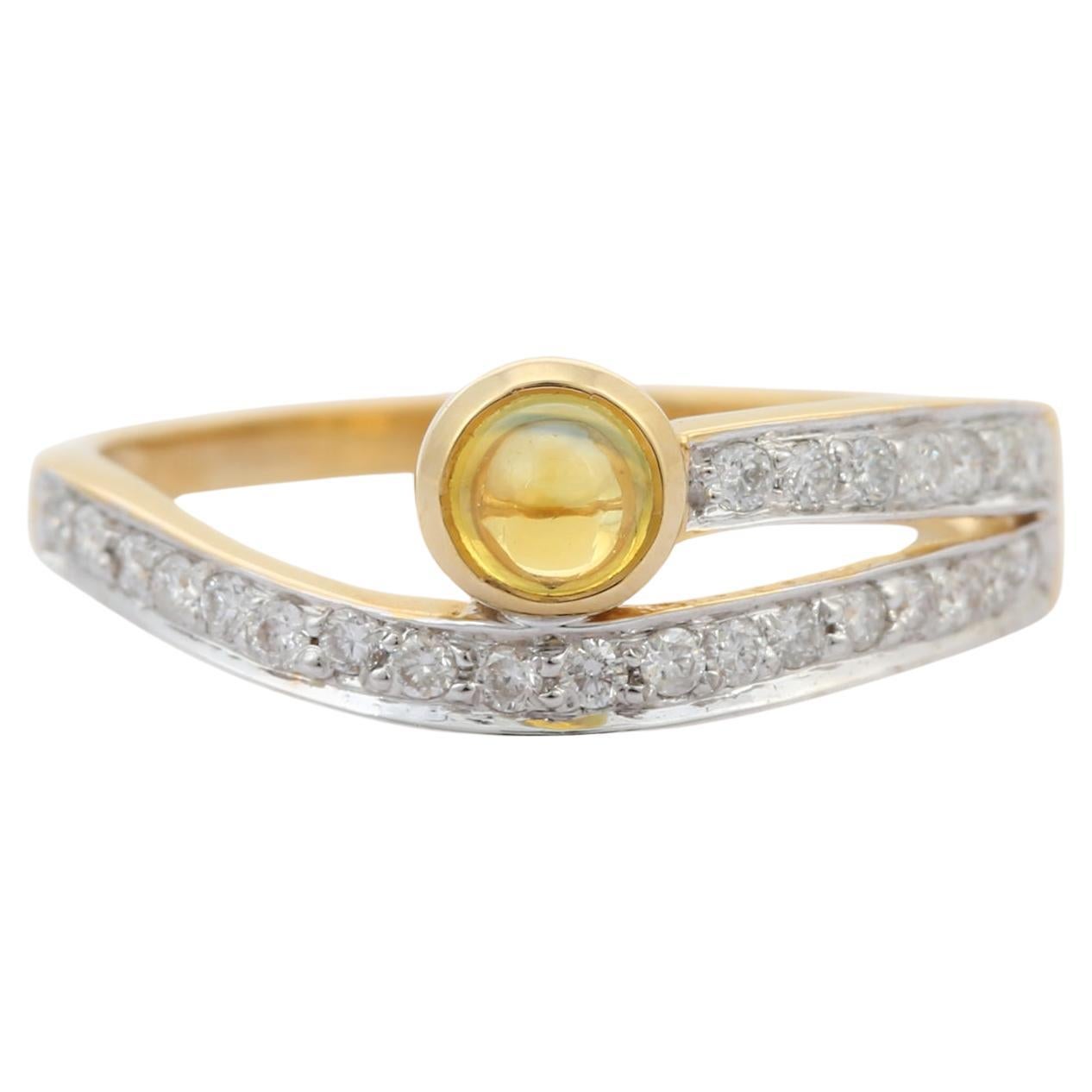 Diamond and Yellow Sapphire Stackable Band Ring in 18k Solid Yellow Gold