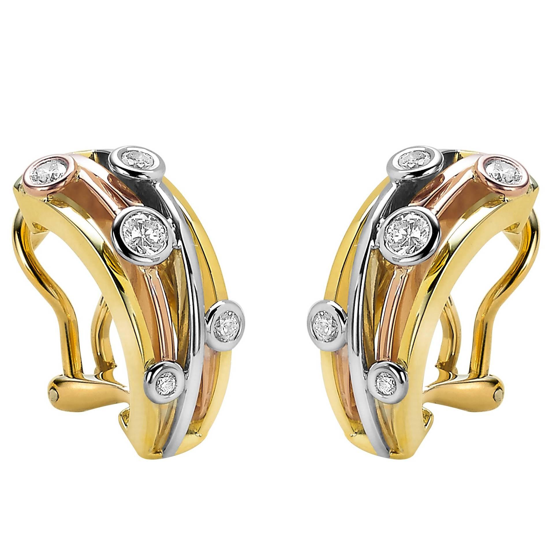 Diamond and Yellow, White and Rose Gold Van der Veken Varens Earrings For Sale