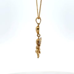 Diamond Angel Heart Pendant Necklace 0.15 Carats 14 Karat Yellow Gold 5.4 Grams