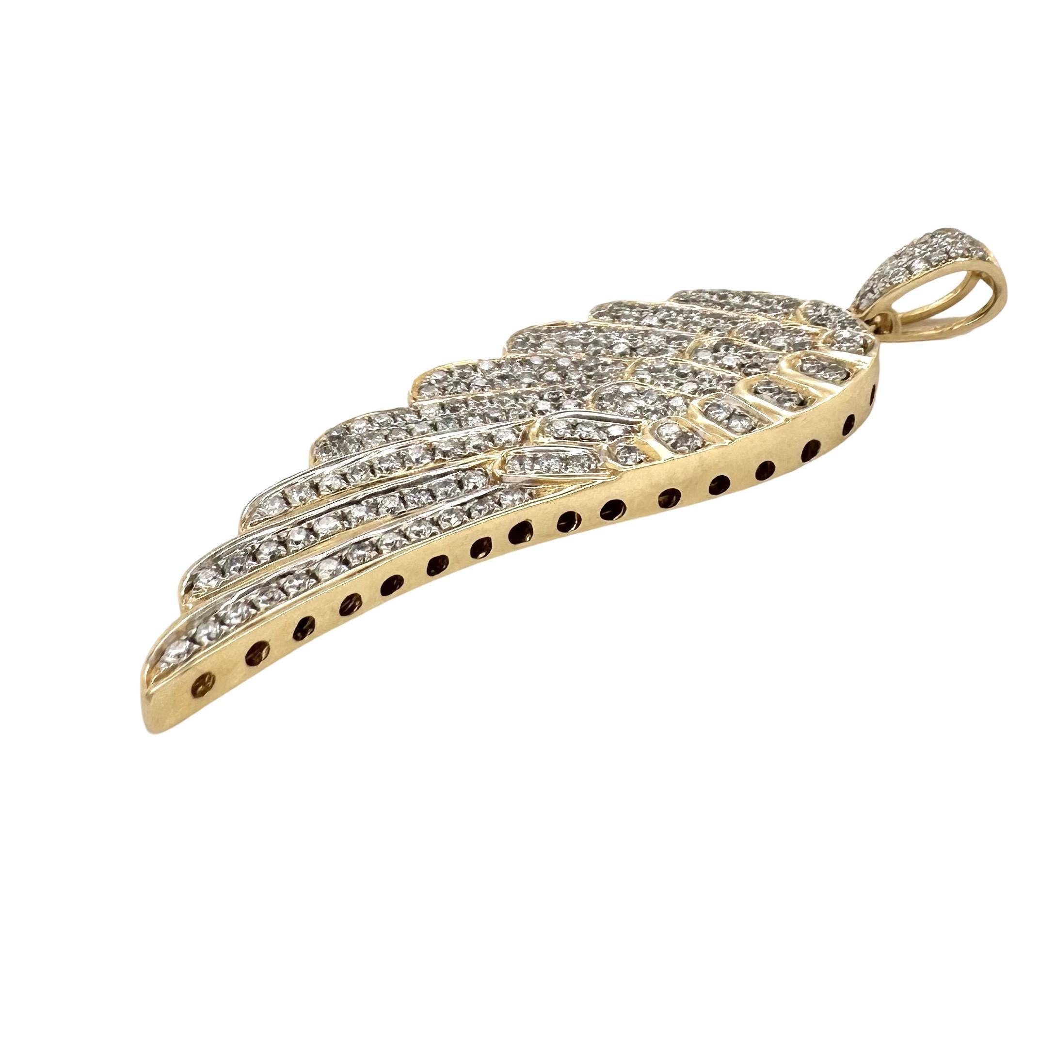 Round Cut Diamond Angel Wing Pendant in 14k Yellow Gold, 1.96 TCW For Sale