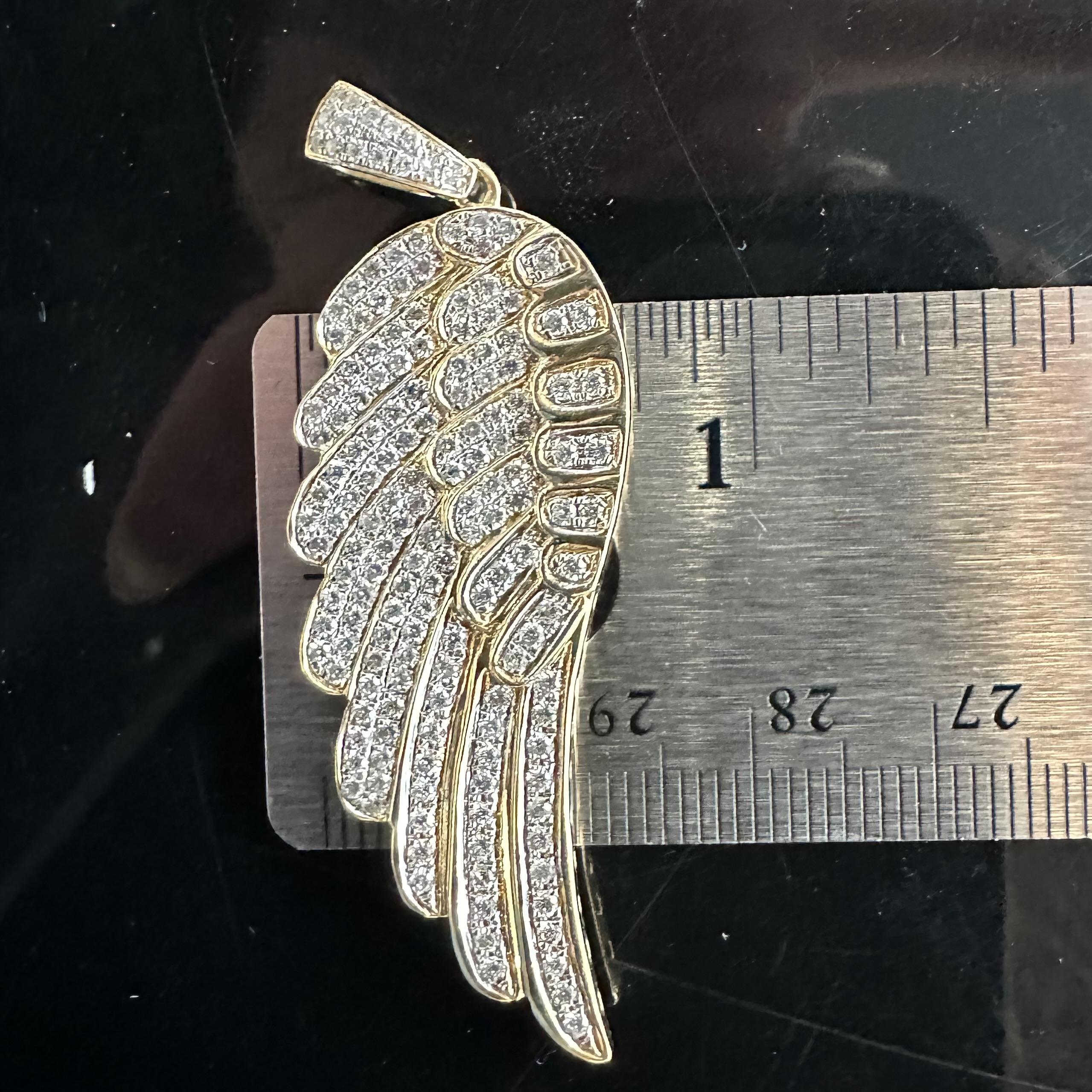 Women's or Men's Diamond Angel Wing Pendant in 14k Yellow Gold, 1.96 TCW For Sale