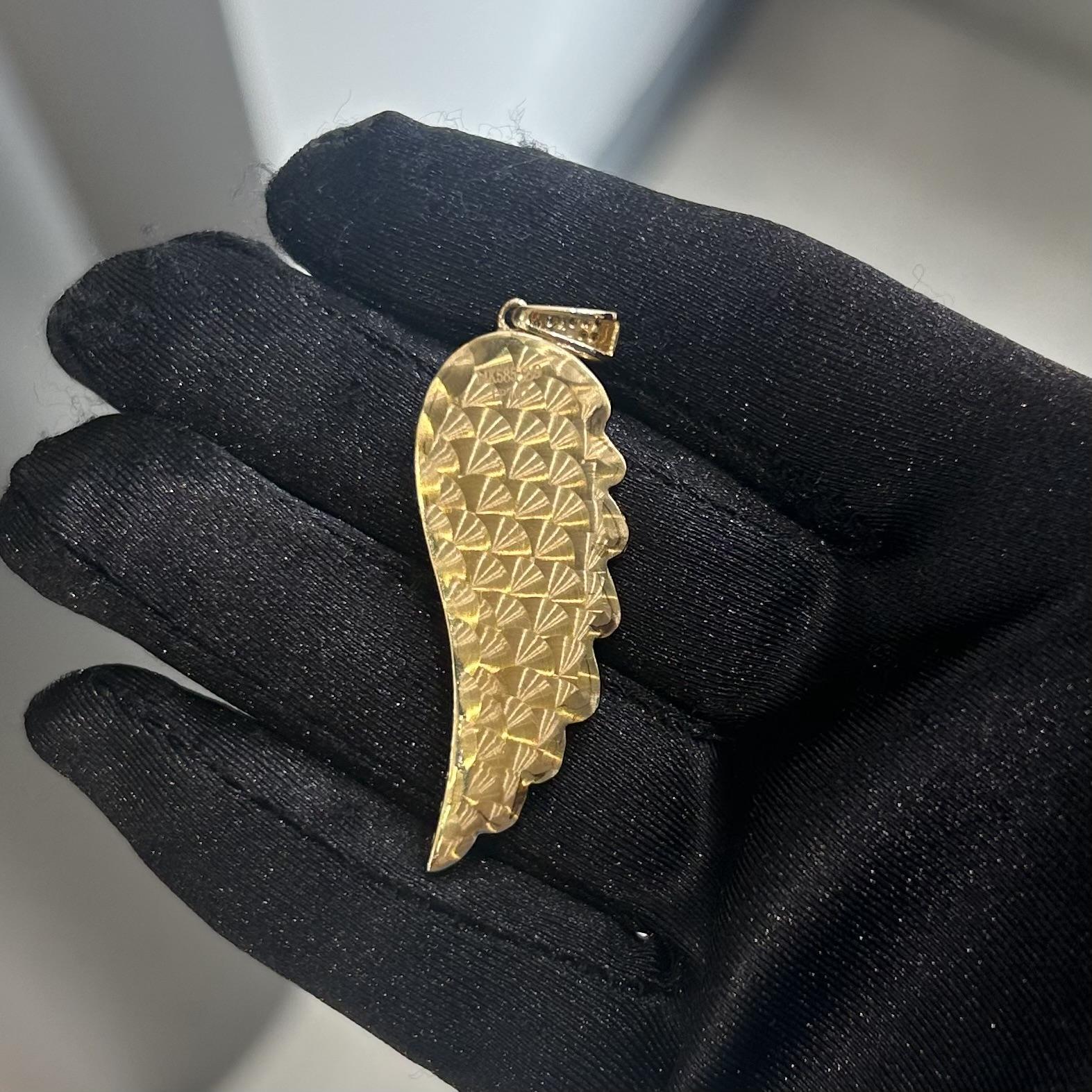 Diamond Angel Wing Pendant in 14k Yellow Gold, 1.96 TCW For Sale 1