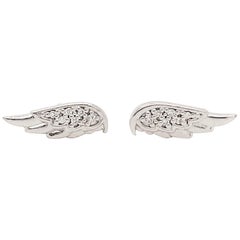 Used Diamond Angel Wings Earring Studs, 14 Karat Gold Diamond Earring Angel Wings