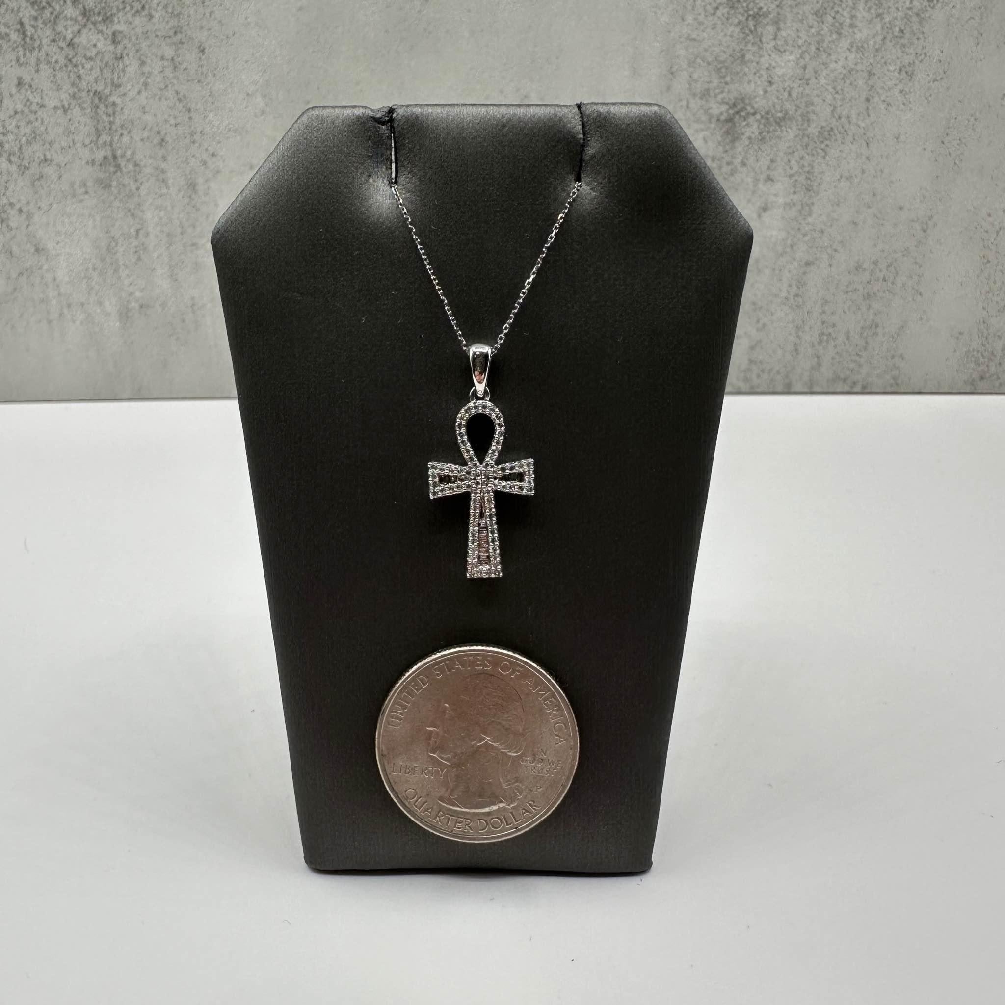 Diamond Ankh Cross Necklace in 10kt White Gold - 0.30ctw HI SI Diamonds, New In New Condition For Sale In West Hempstead, NY