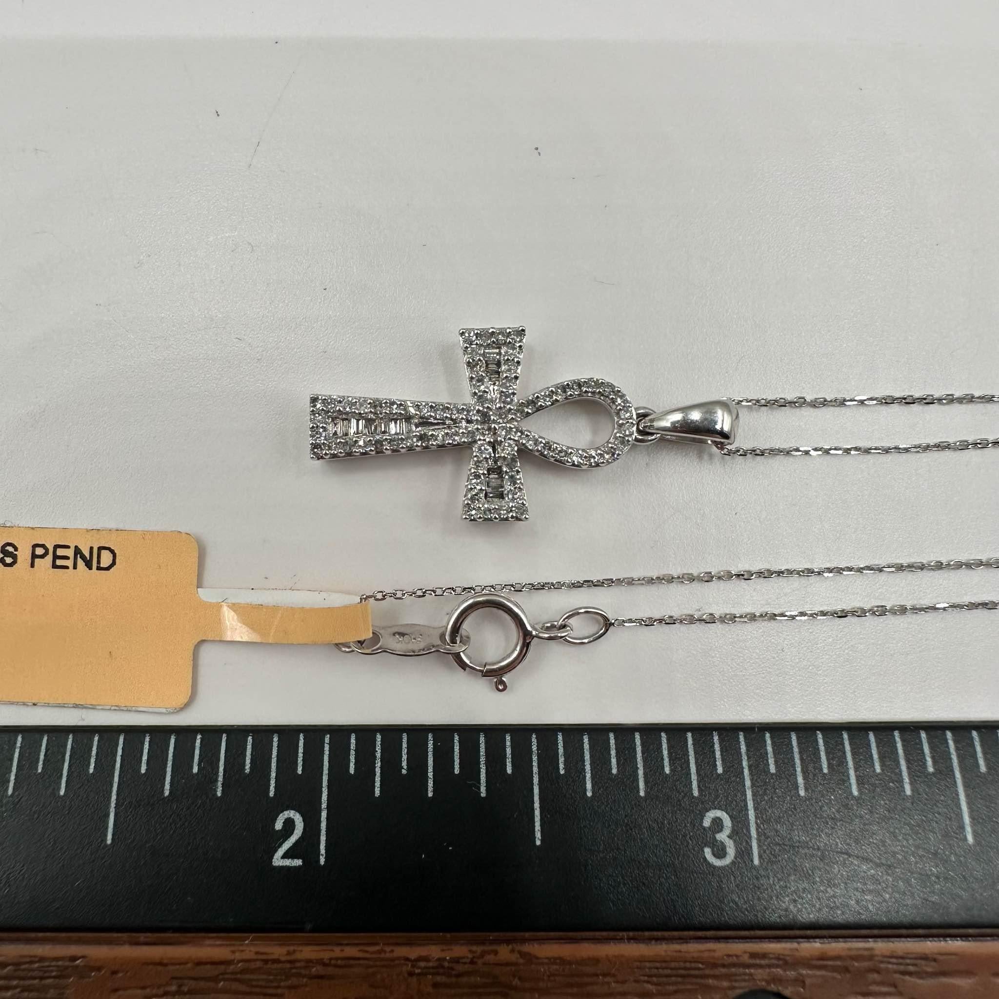 Women's or Men's Diamond Ankh Cross Necklace in 10kt White Gold - 0.30ctw HI SI Diamonds, New For Sale