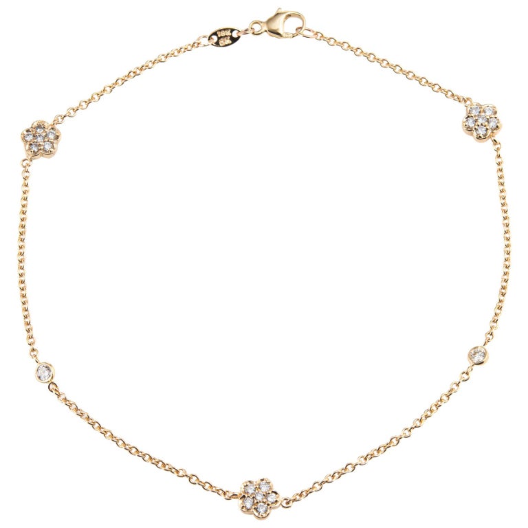 Diamond Anklet 18 Karat Yellow Gold Estate Fine Jewelry Ankle Bracelet