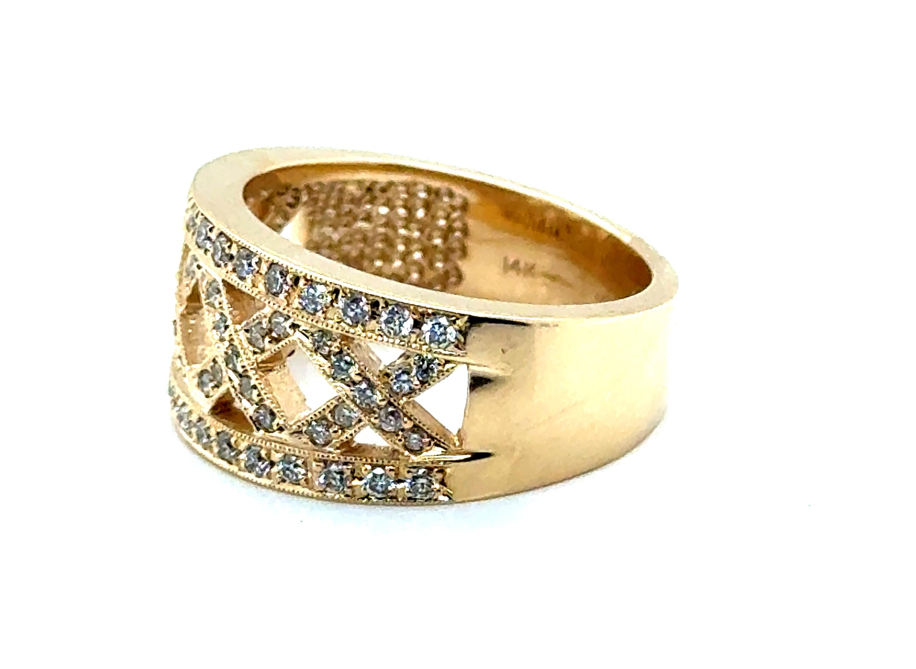 Round Cut Diamond Anniversary Band Cocktail Ring .65ct 14K Yellow Gold Brand New For Sale