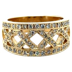 Anello da cocktail con fascia per l'anniversario con diamante da 0,65 carati in oro giallo 14K &New