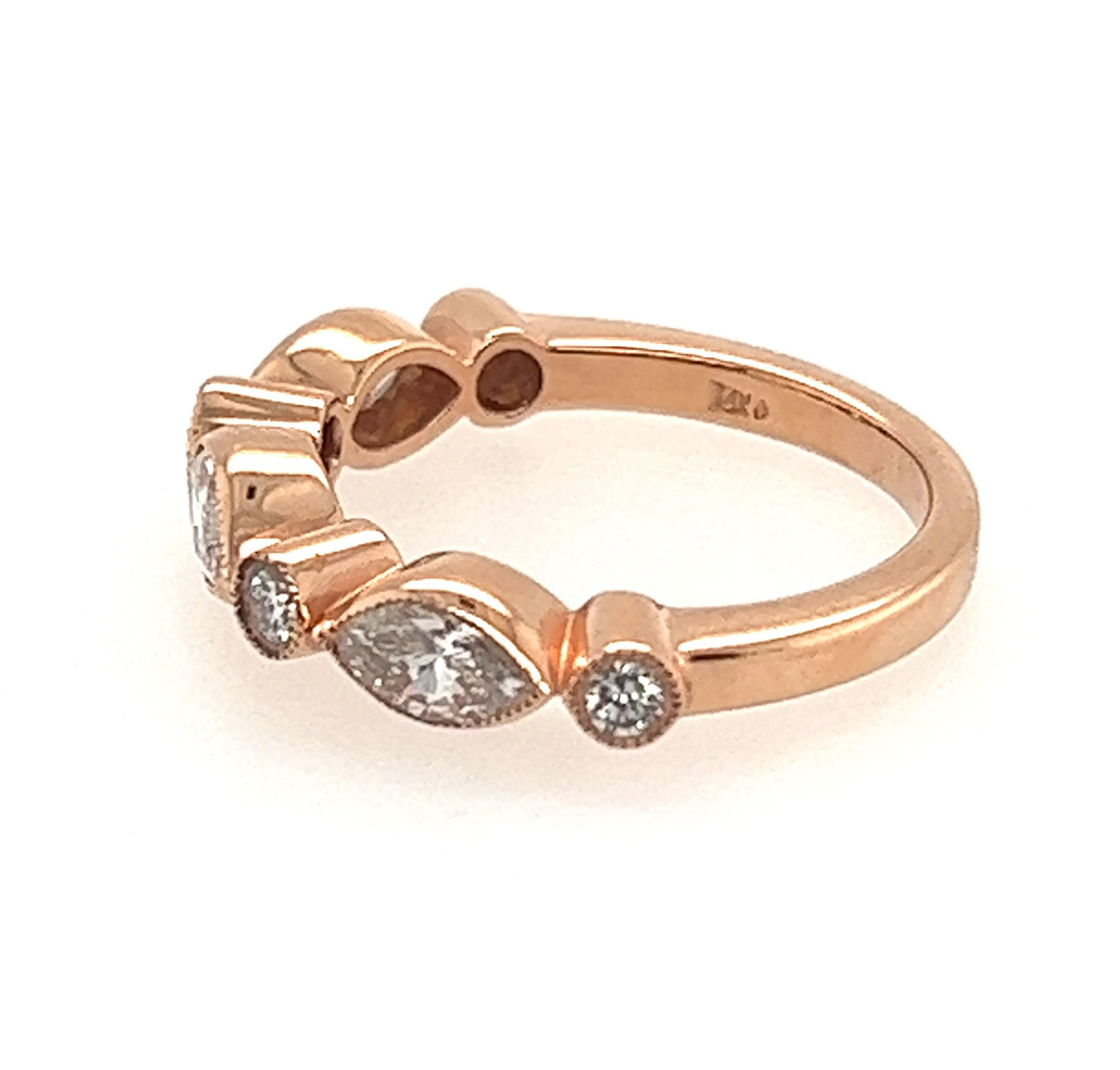 Marquise Cut Diamond Anniversary Band Stackable Ring 1.32ct Marquise 14K Rose Gold Brand New For Sale