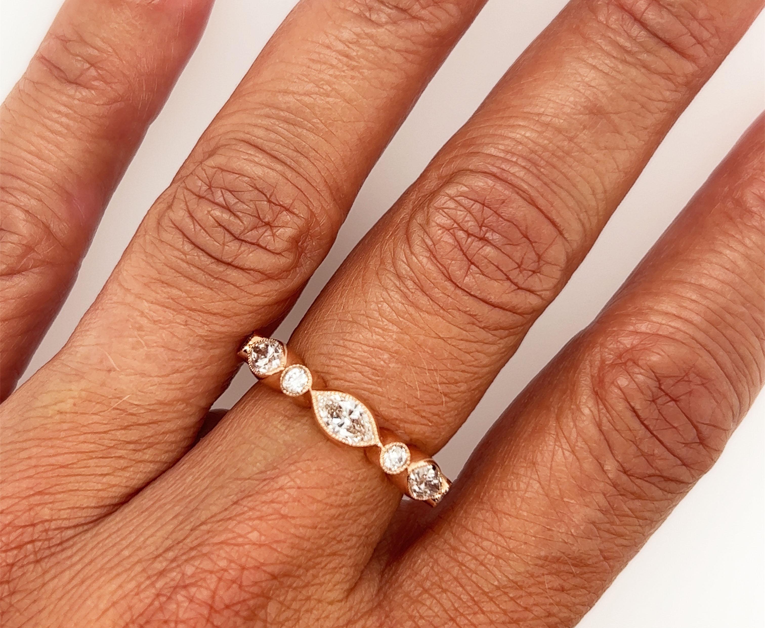 Diamond Anniversary Band Stackable Ring 1.32ct Marquise 14K Rose Gold Brand New For Sale 1