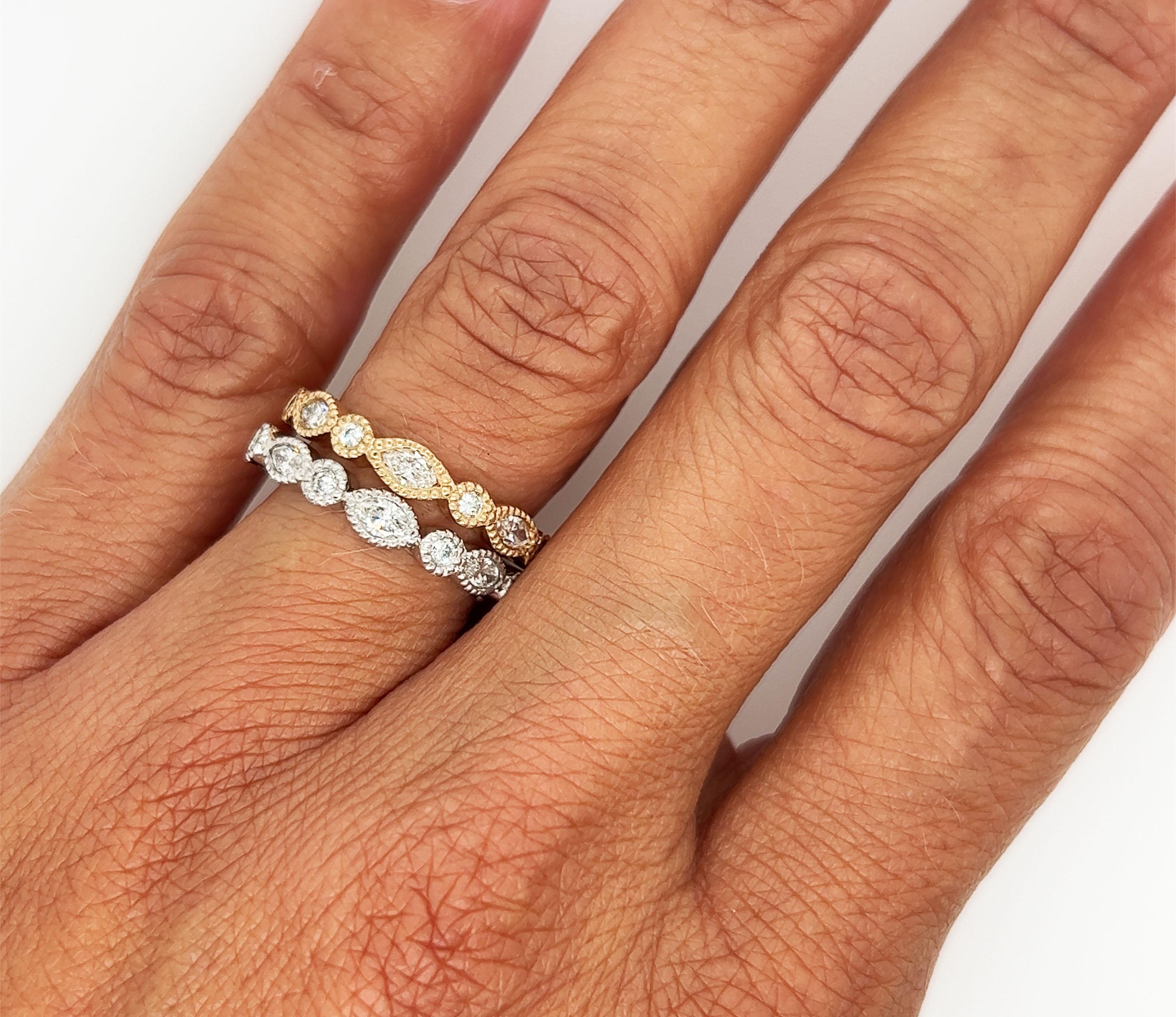 Diamond Anniversary Band Wedding Ring .48ct Marquise 14K White Gold Brand New en vente 5