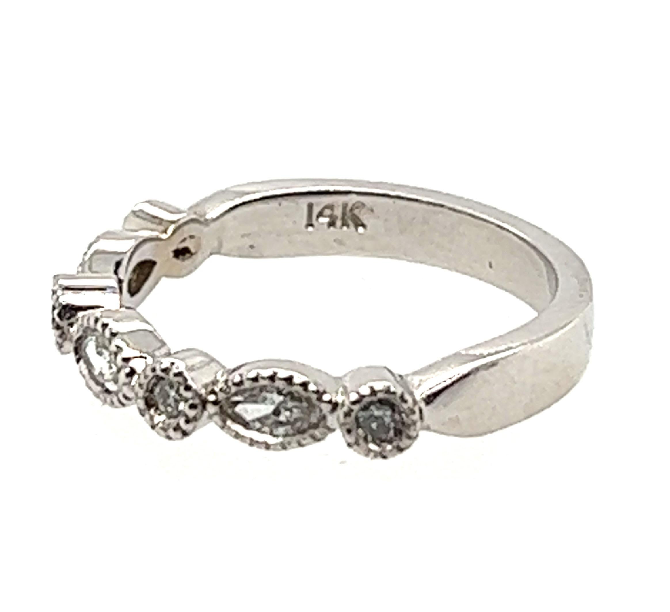Diamond Anniversary Band Wedding Ring .48ct Marquise 14K White Gold Brand New en vente 1