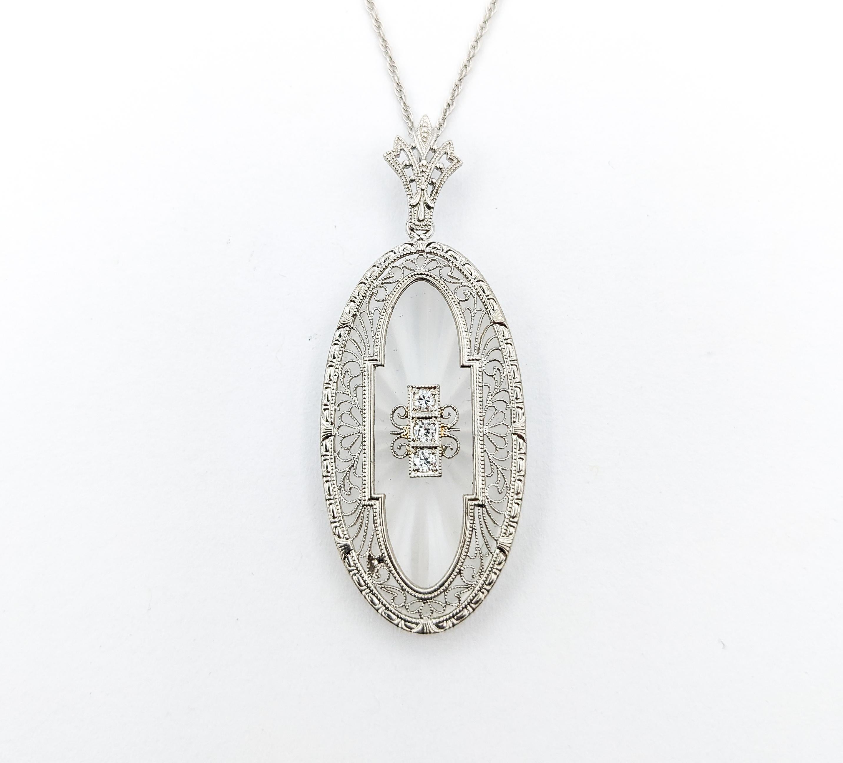 Diamond Antique Art Deco era Camphor Glass Necklace In White Gold For Sale 3