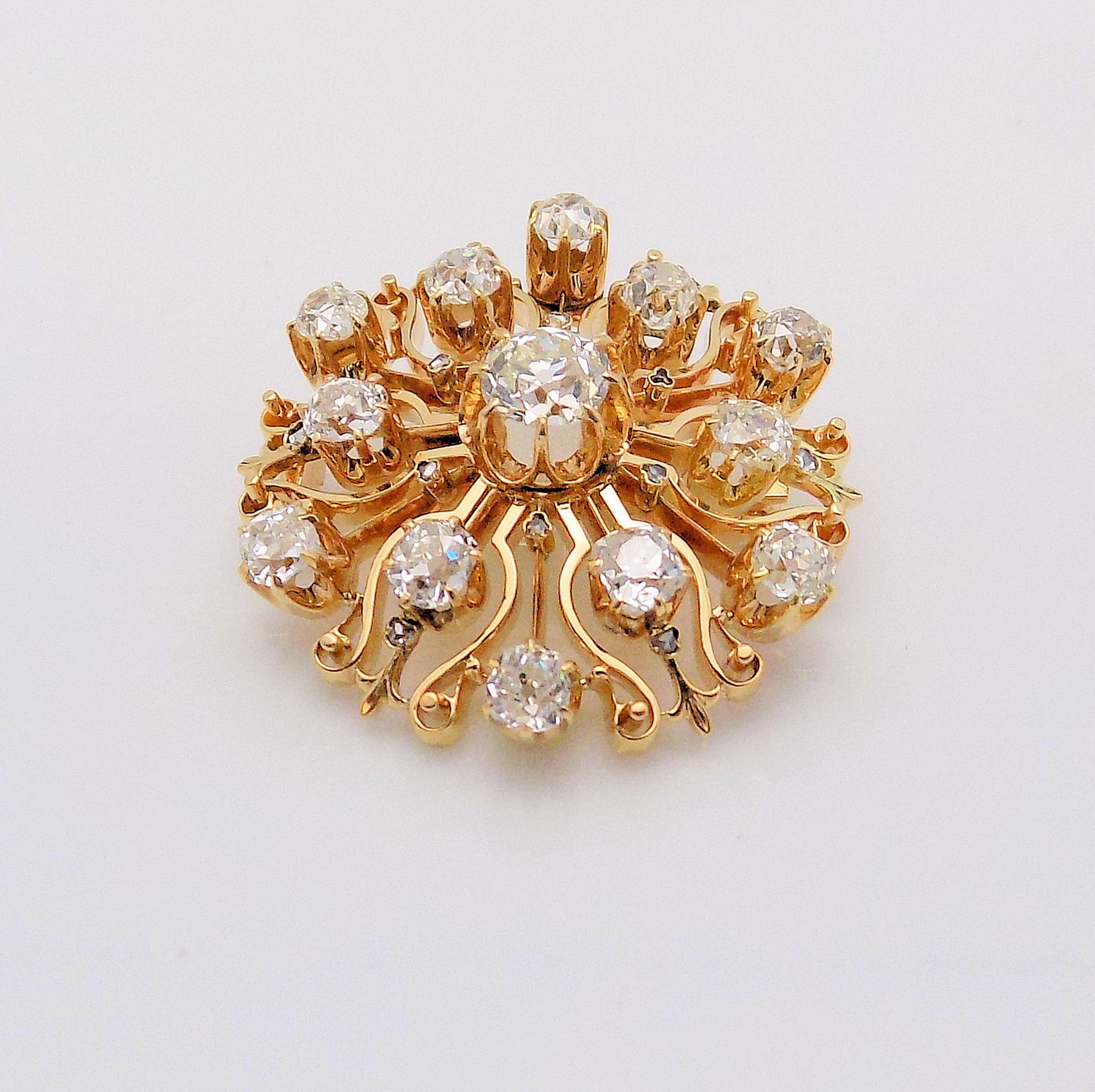 Old Mine Cut Diamond Antique Brooch For Sale