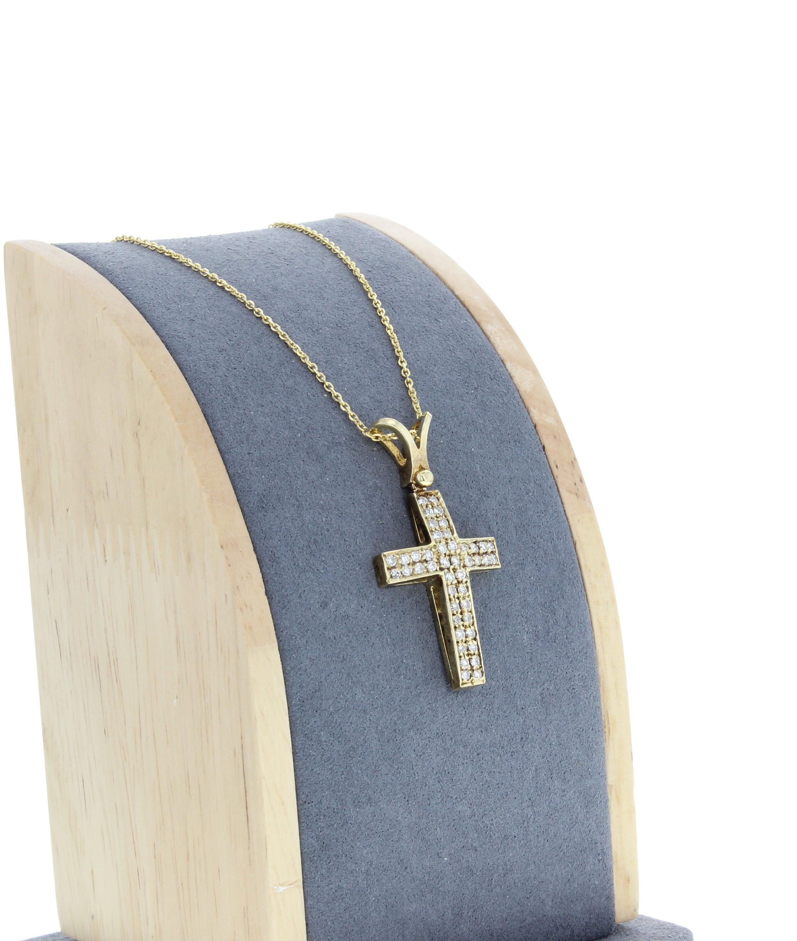Taille ronde Croix antique en diamant .90cttw or jaune 14k en vente