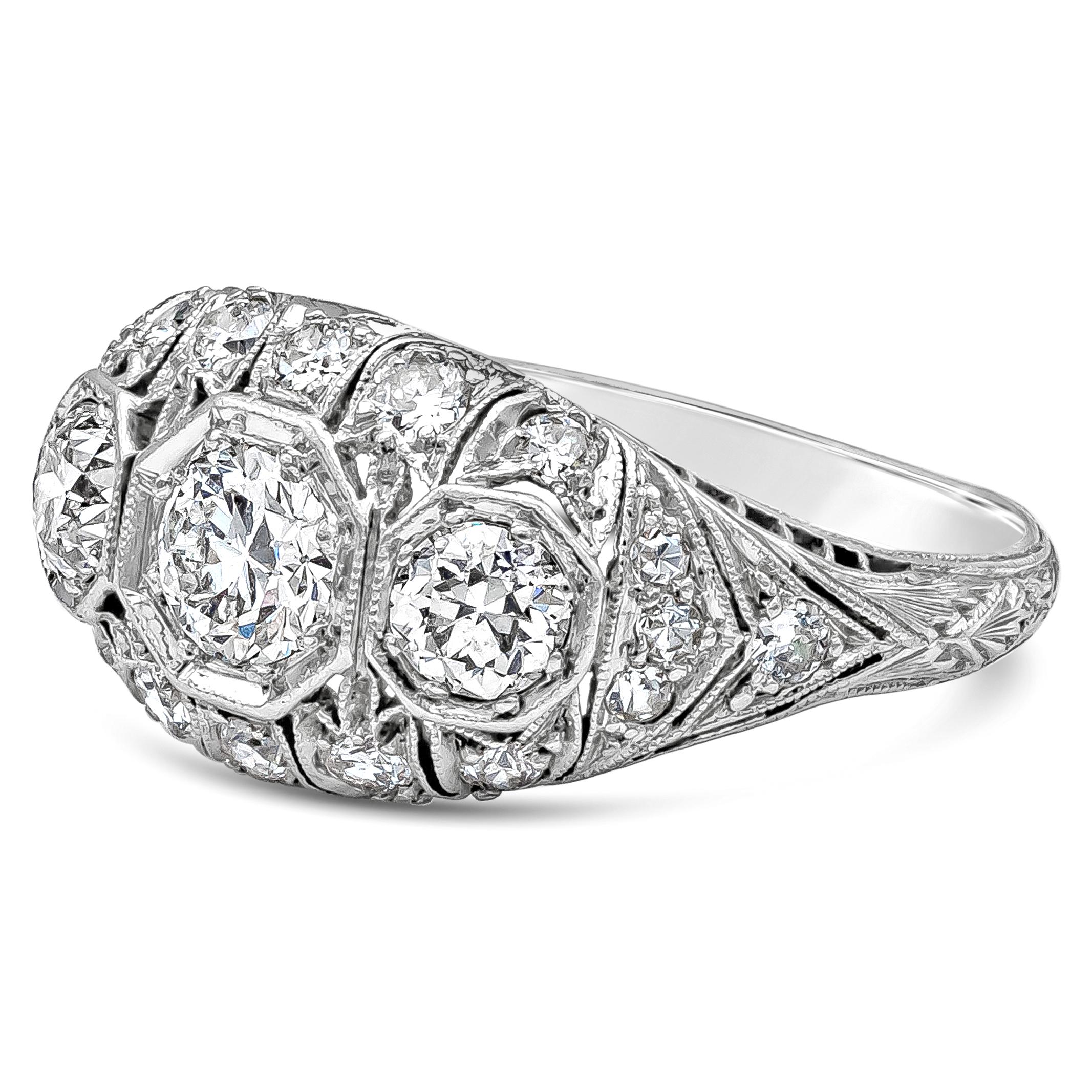 An antique engagement ring style showcasing mixed-shape diamonds weighing 1.45 carats total. Near-colorless and VS-VS1 in Clarity. Made with Platinum. Size 8.5 US

Style available in different price ranges. Prices are based on diamond size, and