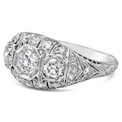 1,45 Karat Total Mixed-Cut Diamant Verlobungsring im antiken Stil aus Platin