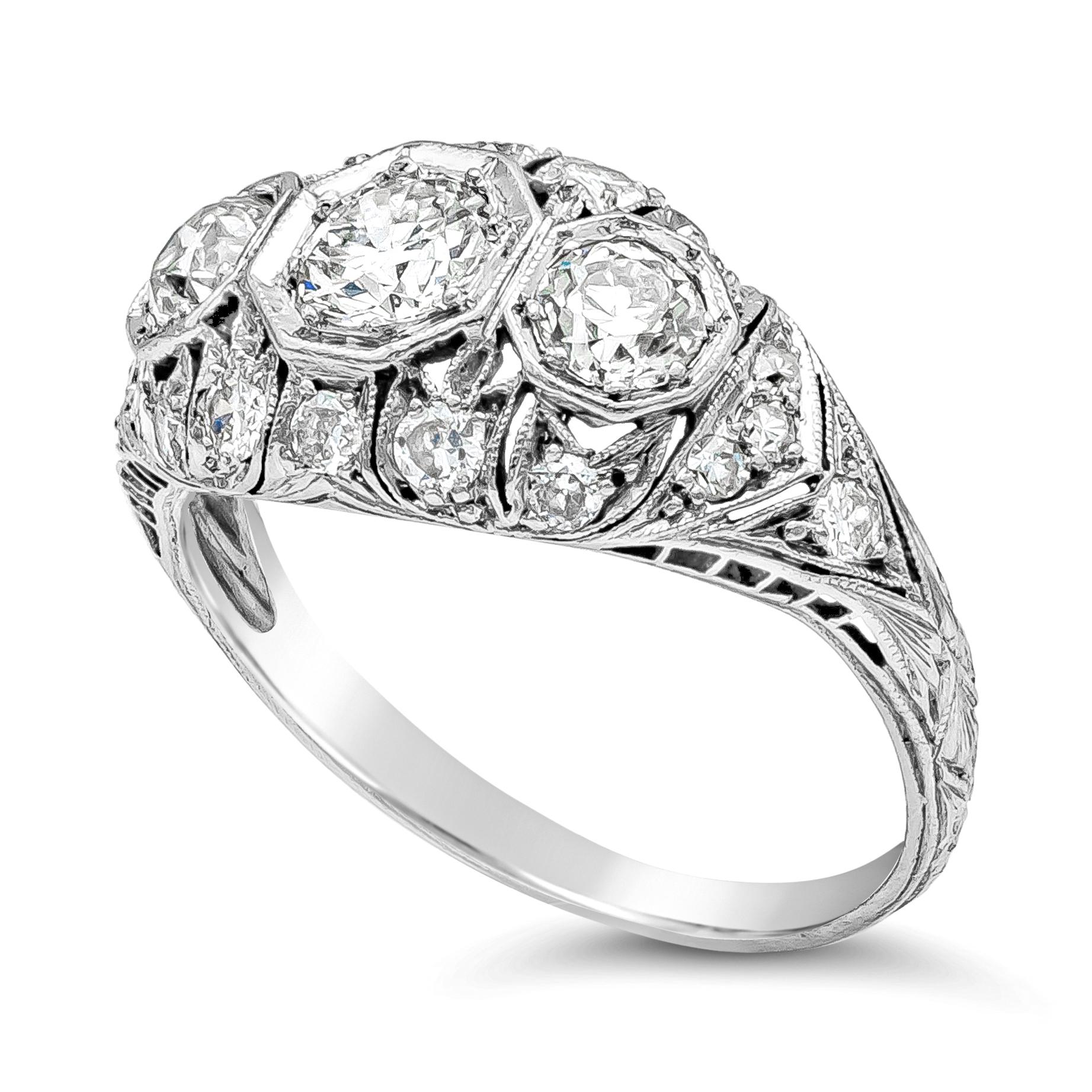 Art Deco Diamond Antique Engagement Ring, 1.45 Carat Total For Sale