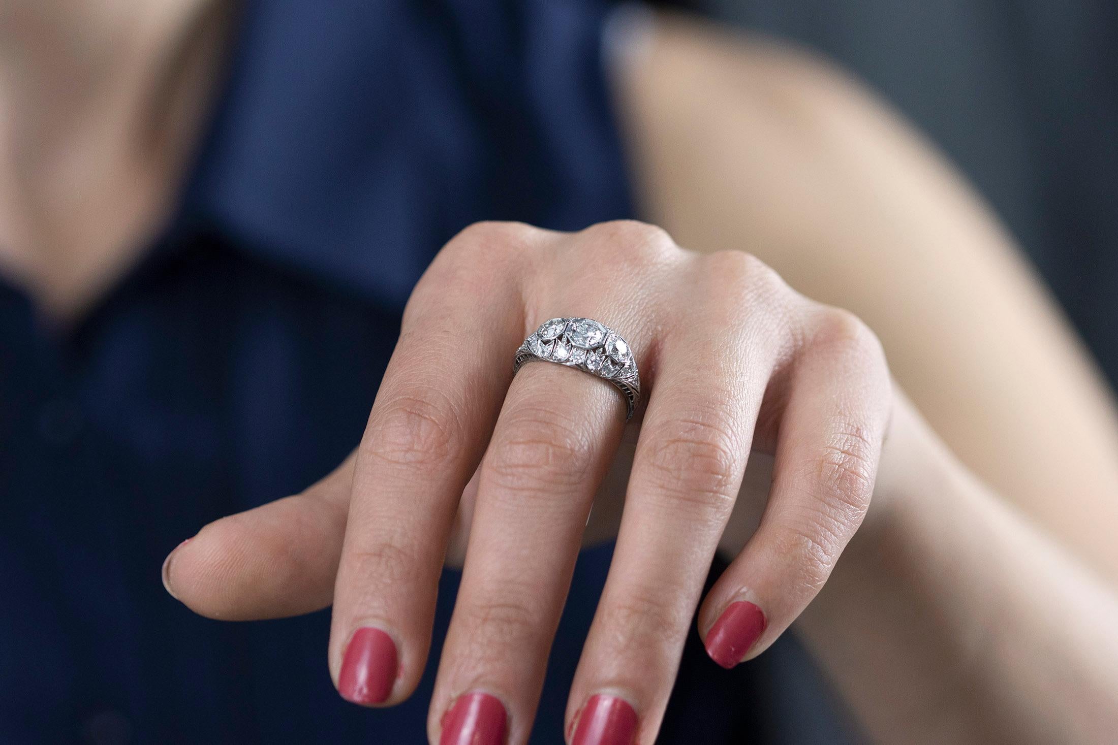 Diamond Antique Engagement Ring, 1.45 Carat Total For Sale 2