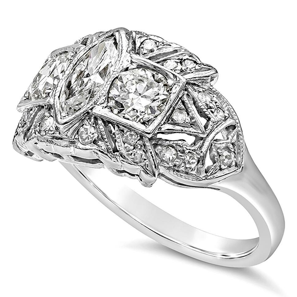 Art Deco Diamond Antique Engagement Ring, 1.76 Carat Total For Sale