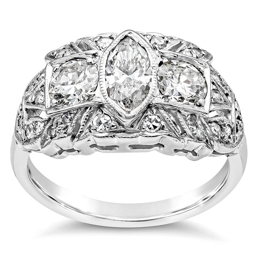 Mixed Cut Diamond Antique Engagement Ring, 1.76 Carat Total For Sale