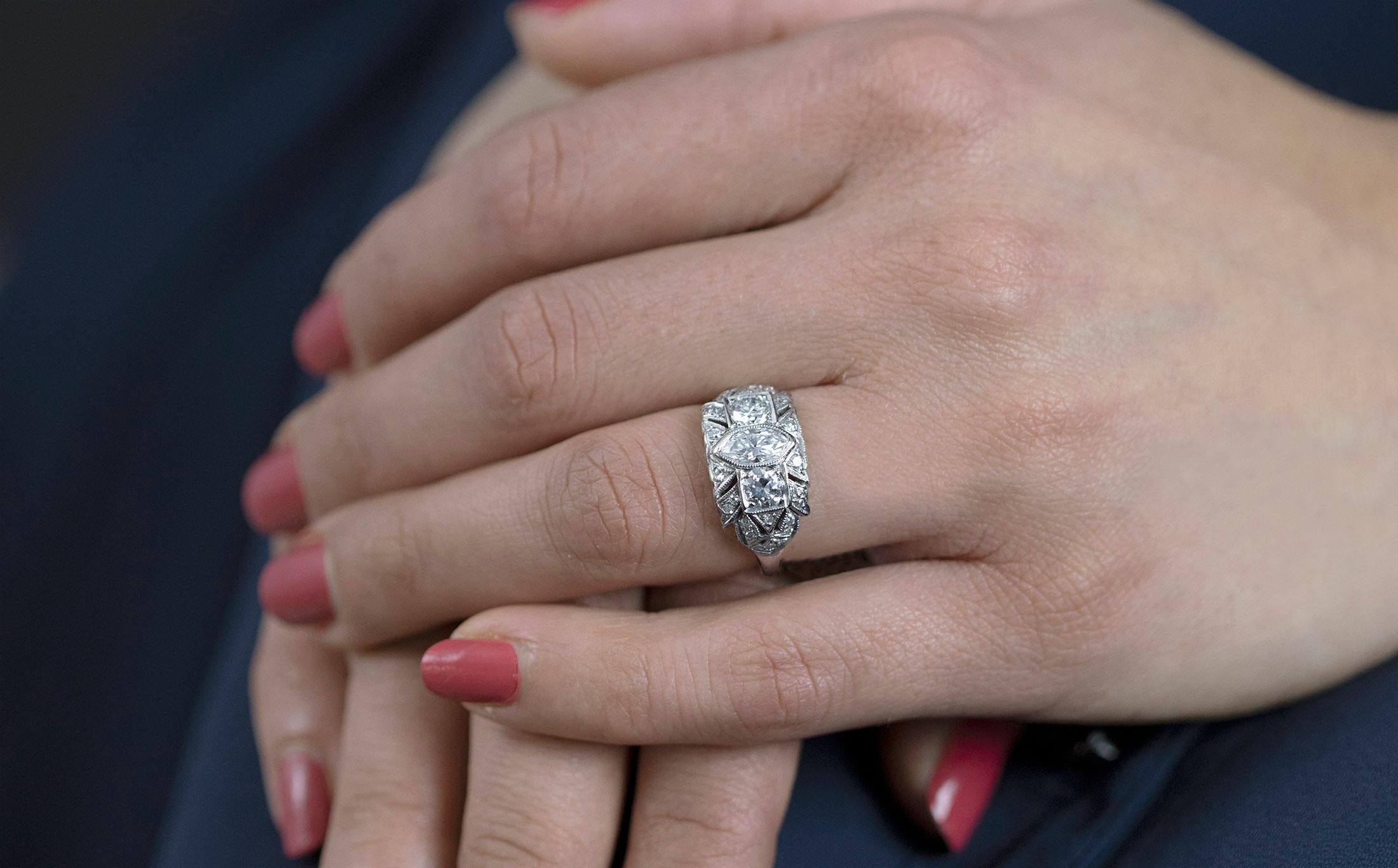 Women's Diamond Antique Engagement Ring, 1.76 Carat Total For Sale