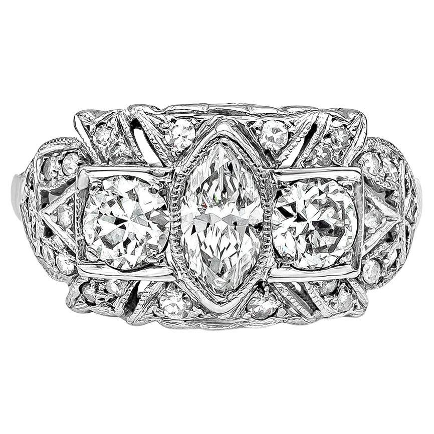 Diamond Antique Engagement Ring, 1.76 Carat Total