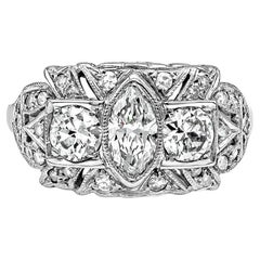 Diamond Vintage Engagement Ring, 1.76 Carat Total