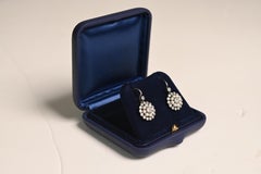 Pearls and Diamond Halo Earring. Lever back Earrings Platinum 18K Yellow Gold