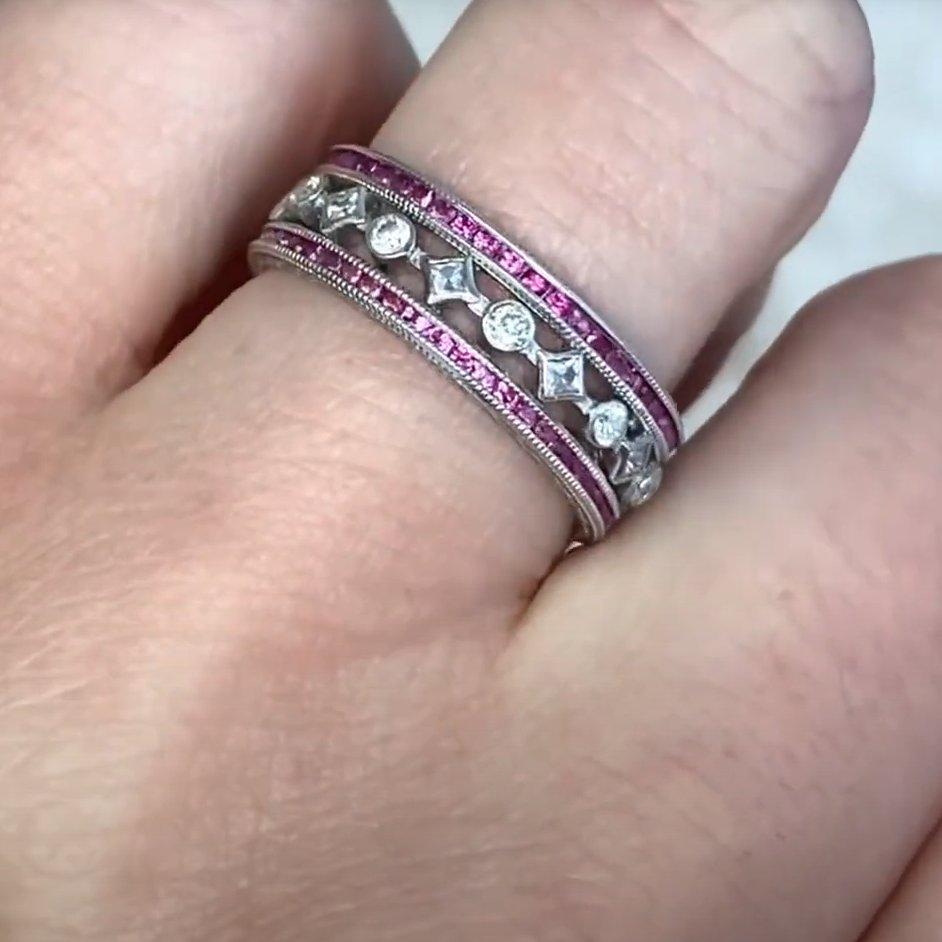 Women's Diamond (Approx 0.10-Carats) & Natural Ruby (Approx 0.40-Carats) Band White Gold For Sale