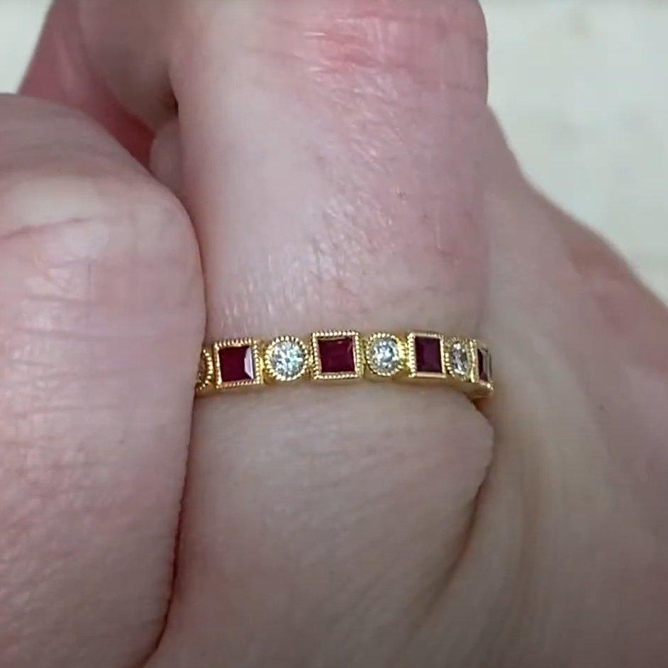 French Cut Diamond (Approx 0.20-Carats) & Ruby (Approx 0.40-Carats) Eternity Band, Gold For Sale