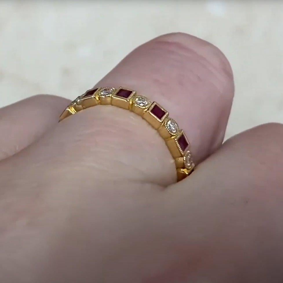 French Cut Diamond (Approx 0.20-Carats) & Ruby (Approx 0.40-Carats) Eternity Band, Gold For Sale