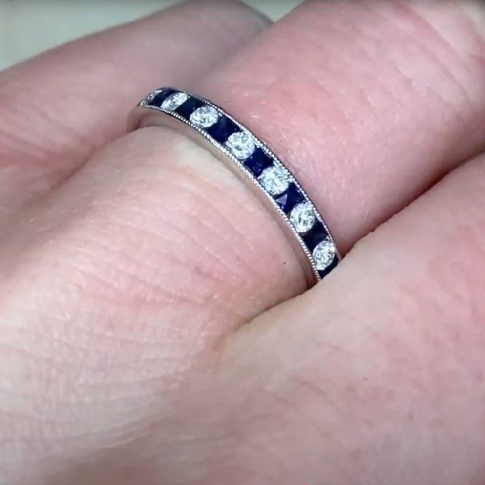 Art Deco Diamond (Approx 0.20-Carats) & Sapphire (Approx 0.30-Carats) Band, Platinum For Sale