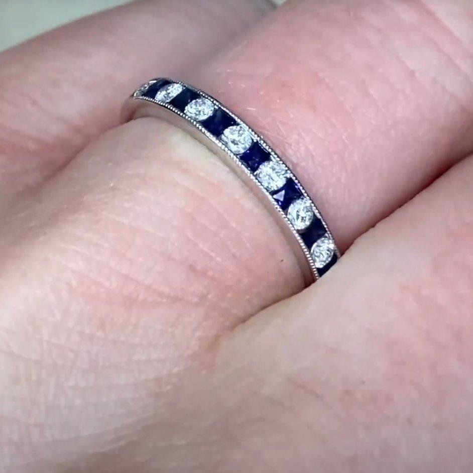 da uomo o donna Fascia con diamanti (circa 0,20 carati) e zaffiri (circa 0,30 carati), platino in vendita
