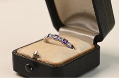 Alternating Round Diamond Square Amethyst Eternity Wedding Band Platinum