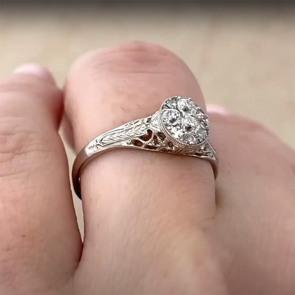 Art Deco Old Euro Diamond (Approx. 0.30-Carats) Oval Bezel-Set Cluster Ring, Platinum For Sale