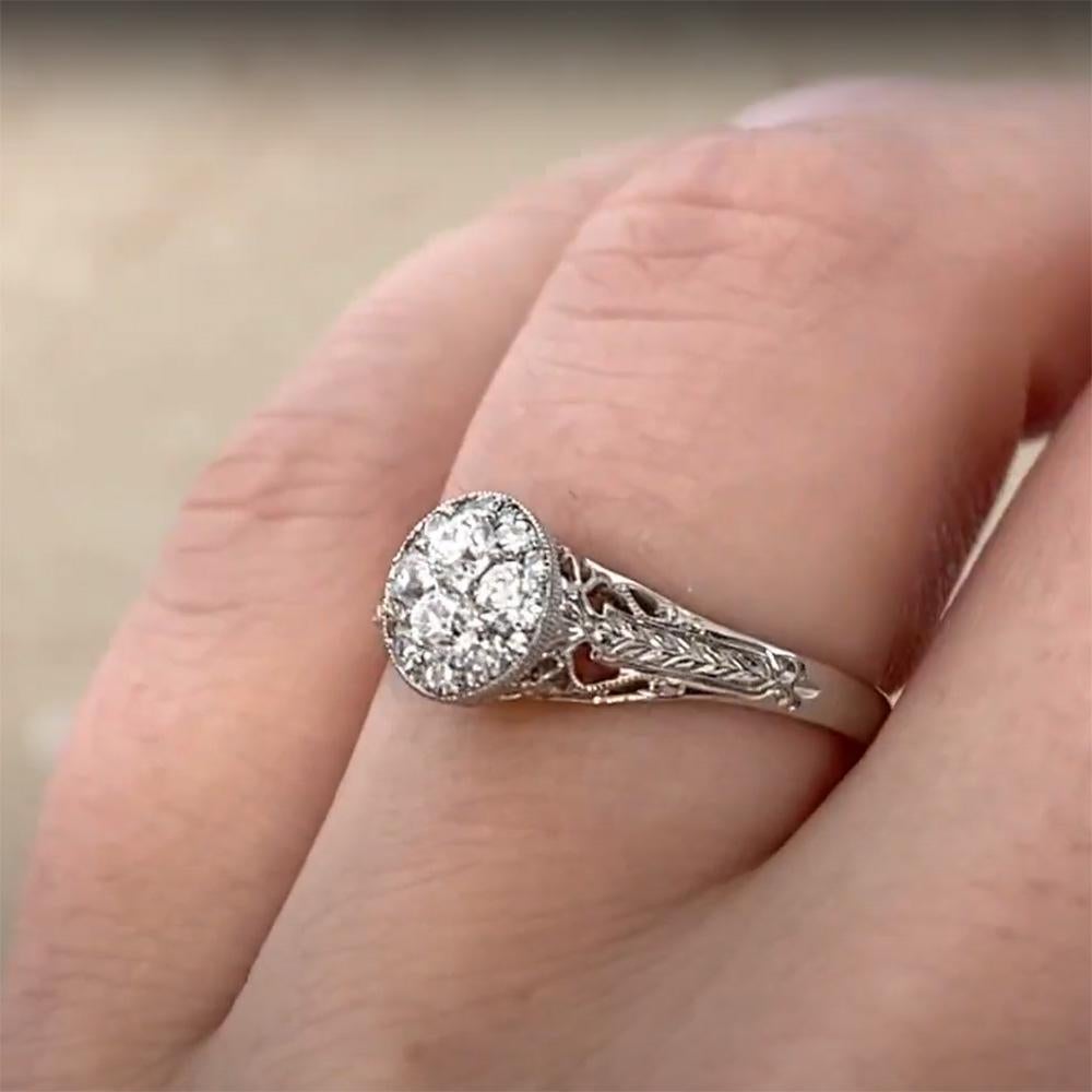 Old European Cut Old Euro Diamond (Approx. 0.30-Carats) Oval Bezel-Set Cluster Ring, Platinum For Sale